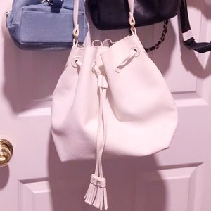 White faux leather satchel crossbody shoulder bag